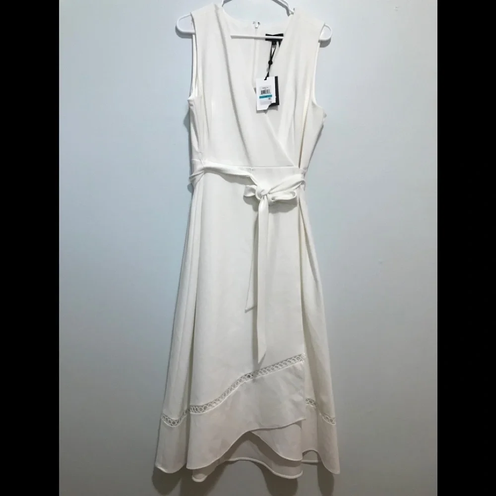 DKNY Illusion-Inset Midi White Dress 16 - Picture 3 of 16